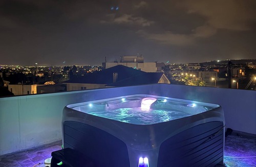 Agia Fyla Apartment | Panoramic Sea Views Private Terrace Hot Tub & Modern Comforts