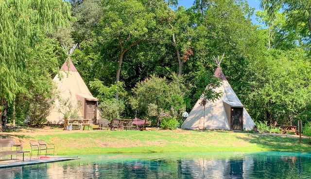 Teepee 4 is a Peaceful Waterfront Teepee with Hammock and Firepit in Seguin