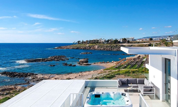 Agios Georgios Pegeias Villa | Vista HIGH LUXURY SEA FRONT HOT TUB HEATED POOL - Six Bedroom Villa, Sleeps 12